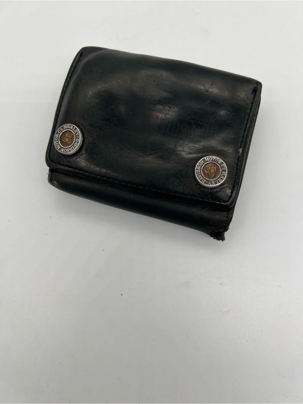 Vintage Harley Davidson Black Leather Bi-Fold Wallet with Metal Stud Accents